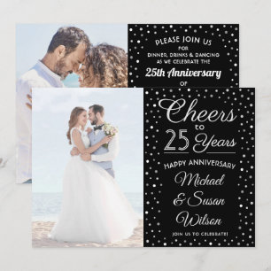 ANY Anniversary 2 Photo Cheers Black & White Party Invitation