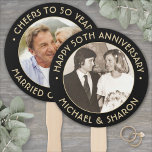 ANY Anniversary 2 Photo Elegant Black & Gold Round Hand Fan<br><div class="desc">Add a cool personalized touch to anniversary party decorations with stylish custom photo black and gold hand fans. Pictures and all wording on this template are simple to customize, including "Cheers to 50 years" quote. (IMAGE PLACEMENT TIP: An easy way to centre a photo exactly how you want is to...</div>