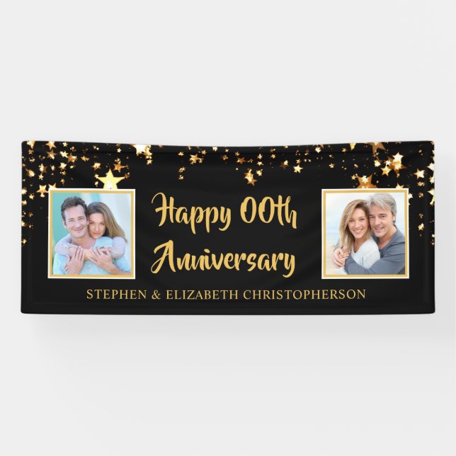 Any Anniversary Black Gold Stars 2 Photos Banner (Horizontal)