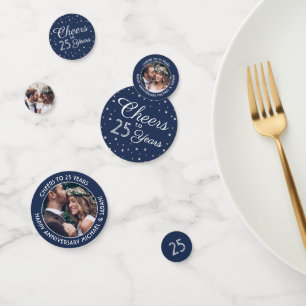 ANY Anniversary Cheers 3 Photo Navy Blue and White Confetti