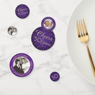 ANY Anniversary Cheers 3 Photo Purple and Gold Confetti