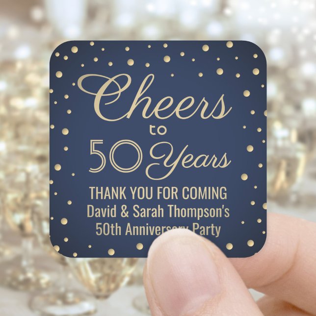 ANY Anniversary Cheers Elegant Navy Blue and Gold Square Sticker (Creator Uploaded)