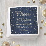 ANY Anniversary Cheers Navy Blue and Gold Confetti Napkin<br><div class="desc">Add an elegant personalized touch to anniversary party decorations with custom navy blue and gold paper napkins. The wording on this template, including "Cheers to 50 Years, " is simple to customize for any year anniversary. The design features classic vintage typography, stylish modern script calligraphy, and gold faux foil confetti...</div>