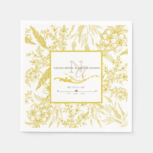 ANY Anniversary Elegant wildflower Monogram Napkin (Front)