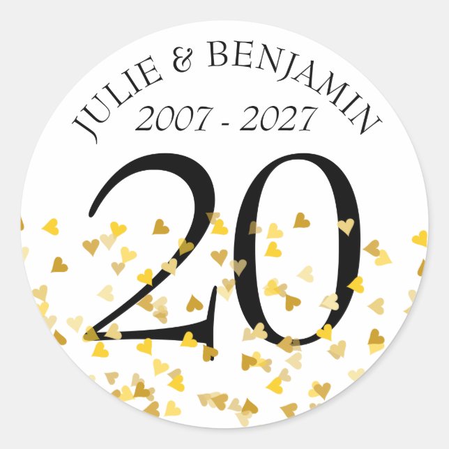 Any Anniversary Gold Hearts Confetti Classic Round Sticker (Front)