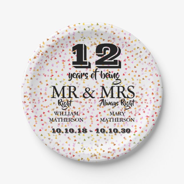 Any Anniversary Mr Mrs Right Paper Plate (Front)