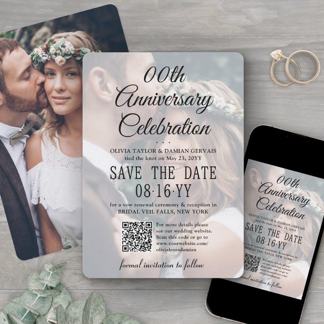 ANY Anniversary Party 2 Photo & QR Code Overlay Save The Date (Creator Uploaded)