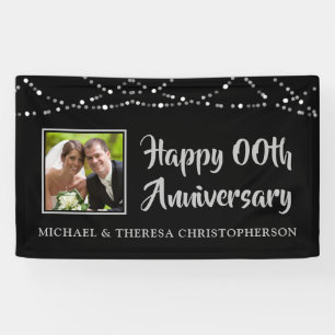 Any Anniversary Photo Black Silver String Lights Banner