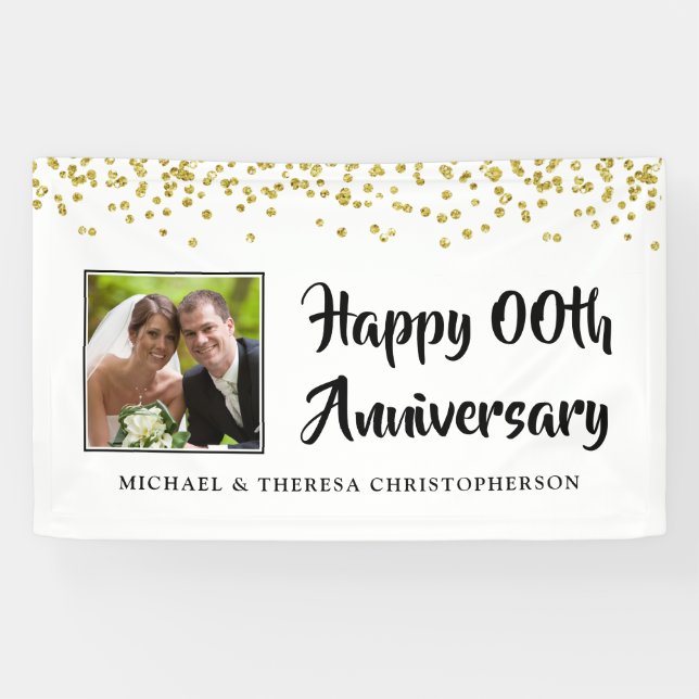 Any Anniversary Photo Gold Confetti Banner (Horizontal)