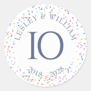 Any Anniversary Rainbow Confetti Classic Round Sticker