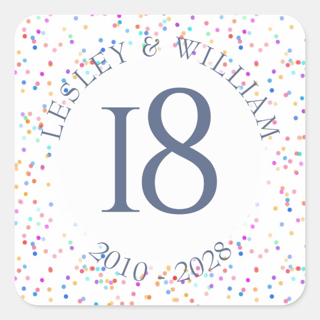 Any Anniversary Rainbow Confetti Square Sticker (Front)