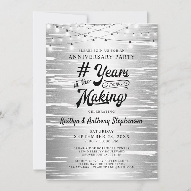 Any Anniversary Silver Black String Lights Invitation (Front)