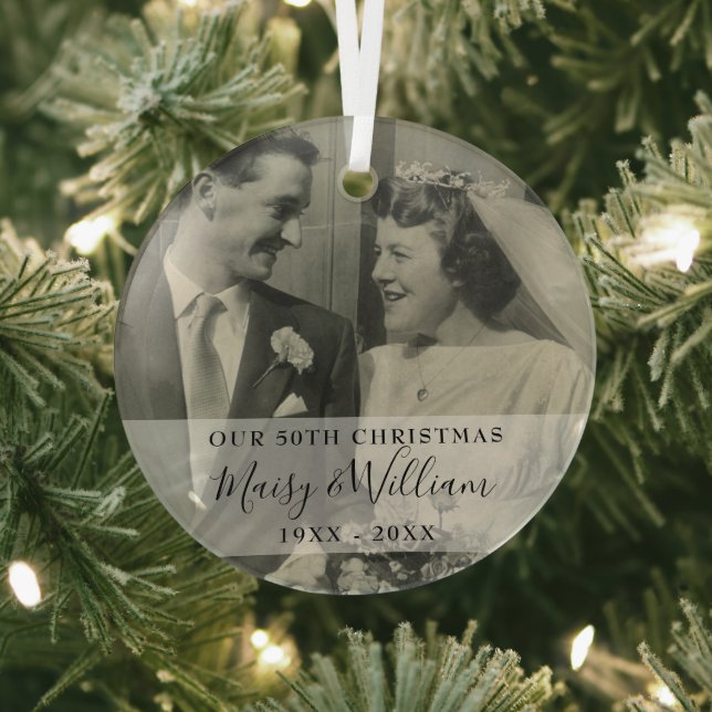 Any Anniversary Year Christmas Wedding Photo Glass Ornament (Insitu)