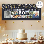 Any Birthday 12 Photo Collage Black Gold Streamers Banner<br><div class="desc">Celebrate any age birthday for him or her with a fun photo collage banner sign featuring 12 square pictures of photo memories through the years and personalized with your custom text and their age. The design features gold streamers and confetti and white lights against a changeable black background. CHANGES: The...</div>