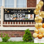 Any Birthday 12 Photo Collage Gold Stars Black Banner<br><div class="desc">Celebrate any age birthday for him or her with a fun photo collage banner sign featuring 12 square pictures of photo memories through the years and personalized with your custom text and their age. The design features gold star against an editable black background. PHOTO TIP: Choose photos with subjects in...</div>