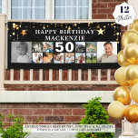 Any Birthday 12 Photo Collage Gold Stars Black Banner<br><div class="desc">Celebrate any age birthday for him or her with a fun photo collage banner sign featuring 12 square pictures of photo memories through the years and personalized with your custom text and their age. The design features gold star against an editable black background. PHOTO TIP: Choose photos with subjects in...</div>