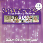 Any Birthday 12 Photo Gold Streamers Custom Colour Banner<br><div class="desc">Celebrate any age birthday with a personalized custom colour photo collage banner sign featuring 12 square pictures of photo memories through the years and your custom text and age with gold streamers, confetti and twinkle lights against your choice of background colour (shown in purple). The sample shows HAPPY BIRTHDAY NAME...</div>