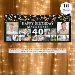 Any Birthday 16 Photo Black Gold Confetti Lights Banner<br><div class="desc">Celebrate any age birthday for him or her with a fun photo collage banner sign featuring 16 square pictures of photo memories through the years and personalized with your custom text and their age. The design features gold confetti, streamers and lights against an editable black background. CHANGES: The background colour...</div>