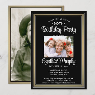 ANY Birthday 2 Photo Black, White and Gold Party Invitation