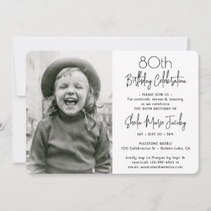 ANY Birthday 2 Photo Simple Black and White Party Invitation