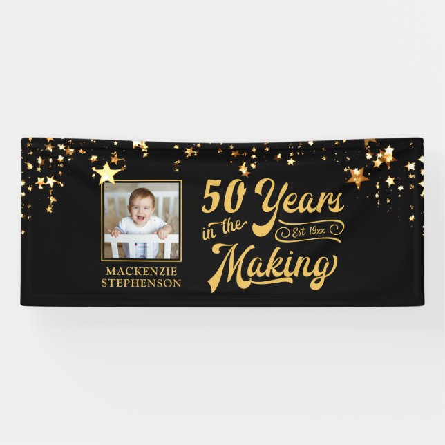 Any Birthday Black Gold Stars Years in the Making Banner (Horizontal)