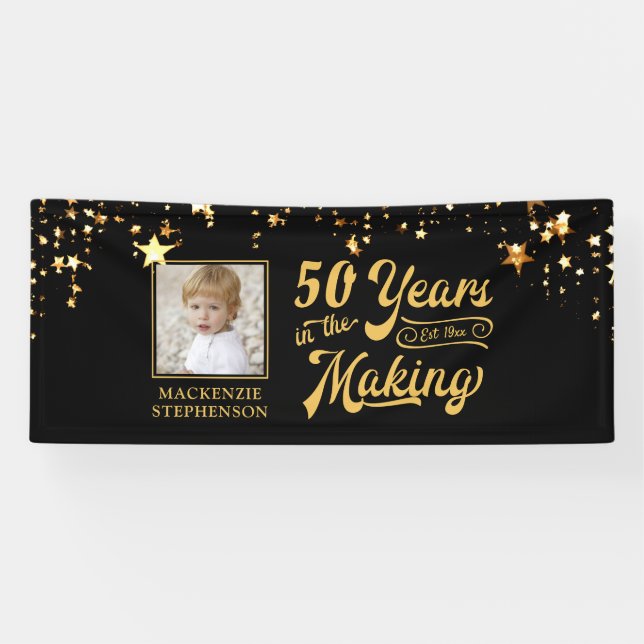 Any Birthday Black Gold Stars YEARS IN THE MAKING Banner (Horizontal)