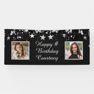 Any Birthday Black Silver Stars Photos Custom Text Banner