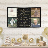 ANY Birthday Cheers Black Gold Confetti  Four Phot