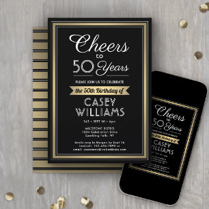 ANY Birthday Cheers Black, White and Gold Party Invitation