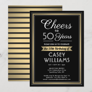 ANY Birthday Cheers Black, White and Gold Party Invitation