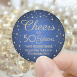 ANY Birthday Cheers Brushed Blue and Gold Confetti Classic Round Sticker<br><div class="desc">Add a personalized finishing touch to birthday party thank you notes or favors with these blue and gold round stickers / envelope seals. This template is set up for a 50th birthday, but is simple to customize to another year or event, such as an anniversary. Design features foil look confetti...</div>