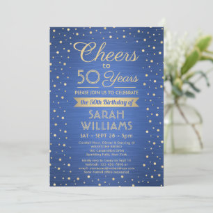 ANY Birthday Cheers Brushed Blue and Gold Confetti Invitation