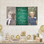 ANY Birthday Cheers Brushed Green and Gold 2 Photo Banner<br><div class="desc">Celebrate a happy milestone birthday with a custom 2 photo green and gold party banner. Design features two images of your choice, modern script calligraphy editable "Cheers to 50 Years" and gold faux foil confetti dots on a green faux brushed stainless steel background. Please note that gold is printed colour,...</div>