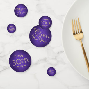ANY Birthday Cheers Brushed Purple and Gold Table Confetti