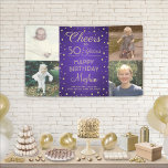 ANY Birthday Cheers Brushed Purple & Gold 4 Photo Banner<br><div class="desc">Celebrate a happy milestone birthday with a custom 4 photo purple and gold party banner. (IMAGE PLACEMENT TIP: An easy way to centre a photo exactly how you want is to crop it before uploading to the Zazzle website.) Design features four images of your choice, modern script calligraphy editable "Cheers...</div>