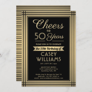 ANY Birthday Cheers Classic Border Black and Gold Invitation