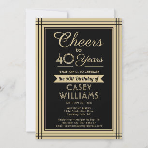 ANY Birthday Cheers Downloadable Black and Gold Invitation