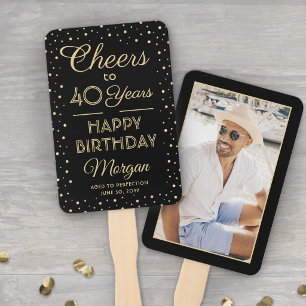 ANY Birthday Cheers Elegant Black & Gold Confetti Hand Fan