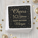 ANY Birthday Cheers Elegant Black & Gold Confetti Napkin<br><div class="desc">Add an elegant personalized touch to birthday party decorations with these custom black and gold paper napkins. Design features modern script calligraphy customizable "Cheers to 50 Years" and gold faux foil confetti dots on a black background. Please note that text is printed colour, not metallic foil. This template is set...</div>