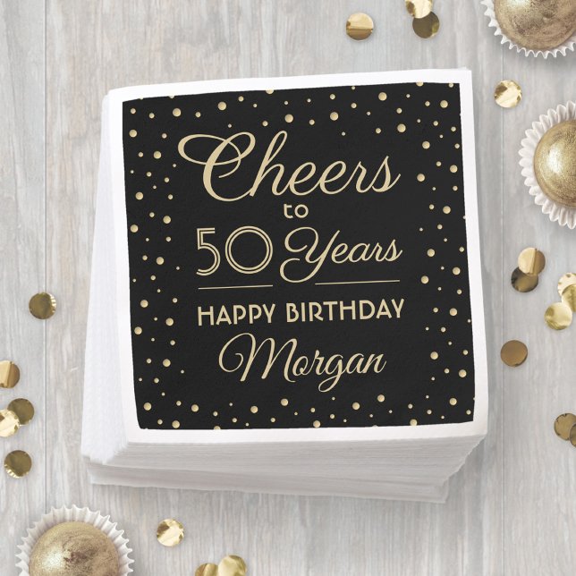 ANY Birthday Cheers Elegant Black & Gold Confetti Napkin (Creator Uploaded)