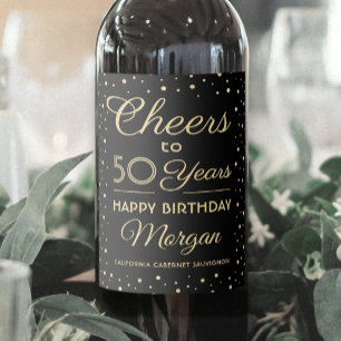 ANY Birthday Cheers Elegant Black & Gold Confetti Wine Label