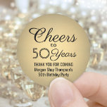 ANY Birthday Cheers Elegant Black & Gold Faux Foil Classic Round Sticker<br><div class="desc">Add a personalized finishing touch to birthday party thank you notes or favours with custom black and gold round stickers / envelope seals. All text is simple to customize or delete. This template is set up for a 50th birthday, but can easily be changed to another year or event, such...</div>