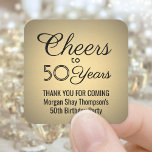 ANY Birthday Cheers Elegant Black & Gold Faux Foil Square Sticker<br><div class="desc">Add a personalized finishing touch to birthday party thank you notes or favours with custom black and gold square stickers / envelope seals. All text is simple to customize or delete. This template is set up for a 50th birthday, but can easily be changed to another year or event, such...</div>