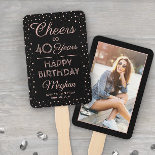 ANY Birthday Cheers Elegant Black & Pink Confetti Hand Fan