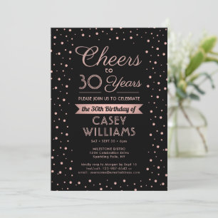 ANY Birthday Cheers Elegant Black & Pink Confetti Invitation