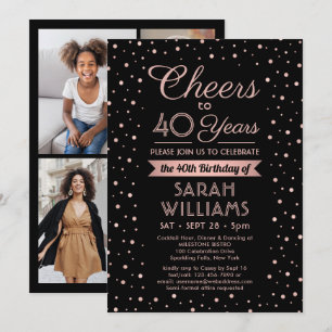ANY Birthday Cheers Elegant Black & Pink Confetti Invitation