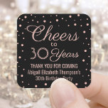 ANY Birthday Cheers Elegant Black & Pink Confetti Square Sticker<br><div class="desc">Add a personalized finishing touch to birthday party thank you notes or favours with custom black and pink square stickers / envelope seals. All text is simple to customize or delete. This template is set up for a 30th birthday for her, but can easily be changed to another year or...</div>