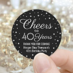 ANY Birthday Cheers Elegant Black Silver Confetti Classic Round Sticker<br><div class="desc">Add a personalized finishing touch to birthday party thank you notes or favours with custom black, white and faux silver foil round stickers / envelope seals. All text is simple to customize or delete. This template is set up for a 40th birthday, but can easily be changed to another year...</div>