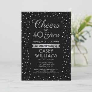 ANY Birthday Cheers Elegant Confetti Black Invitation
