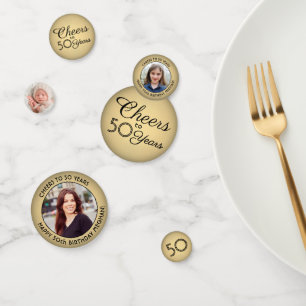 ANY Birthday Cheers Elegant Gold and Black 3 Photo Confetti